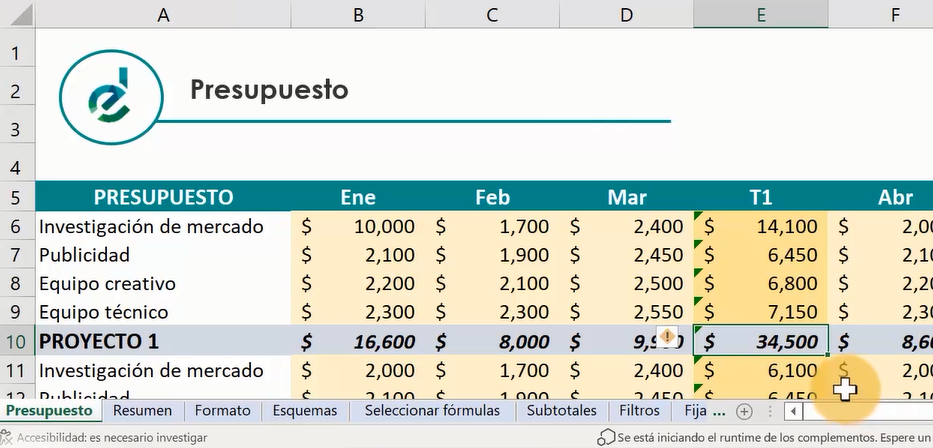 presupuesto vincular celdas excel