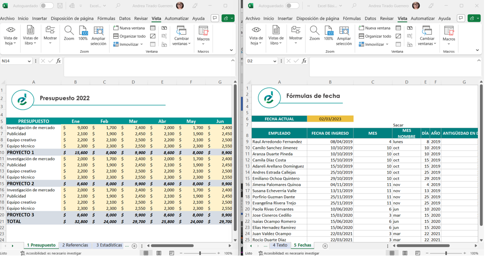 dividir pantallas en excel